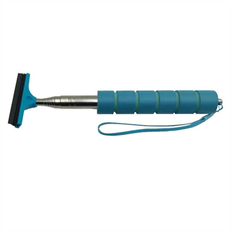 Retractable stainless steel car rearview mirror wiper shown extended, in multiple colour options.