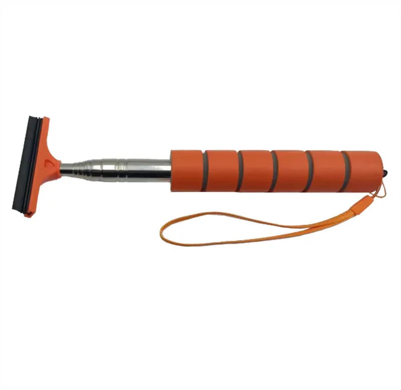 Retractable stainless steel car rearview mirror wiper shown extended, in multiple colour options.