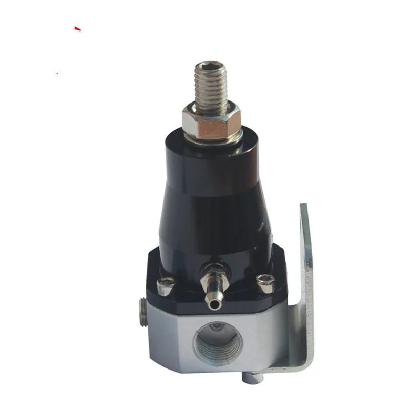Black aluminium fuel pressure regulator with adjustment port for automotive fuel systems