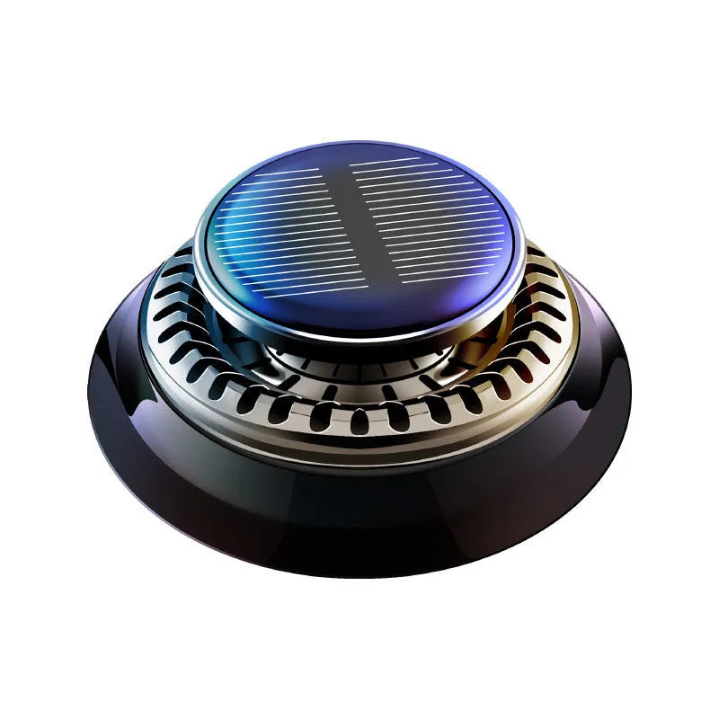 Black plastic solar car aromatherapy decoration with electromagnetic de‑icing function, 84mm wide.