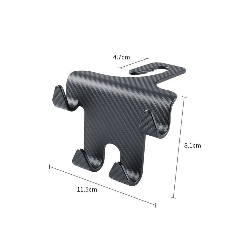 Black ABS plastic car hook with an integrated mobile phone holder bracket for rear seat organisation.