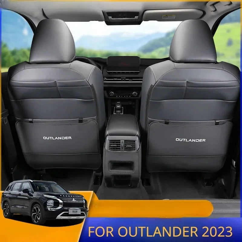 Three-piece leather anti-kick pad set for 2023 Mitsubishi Outlander seat protection