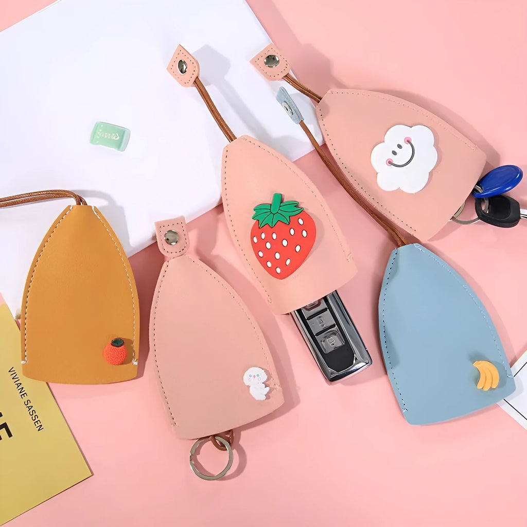 Colourful cartoon character PU leather pull-out key case for car keys, approximately 14 by 7.5 cm