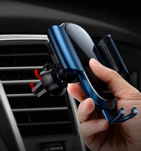 Smart car bracket with flexible gooseneck arm and adjustable device head in black, blue, and silvery colours