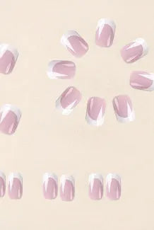 24 white plaid patterned press-on nail tips arranged in a box