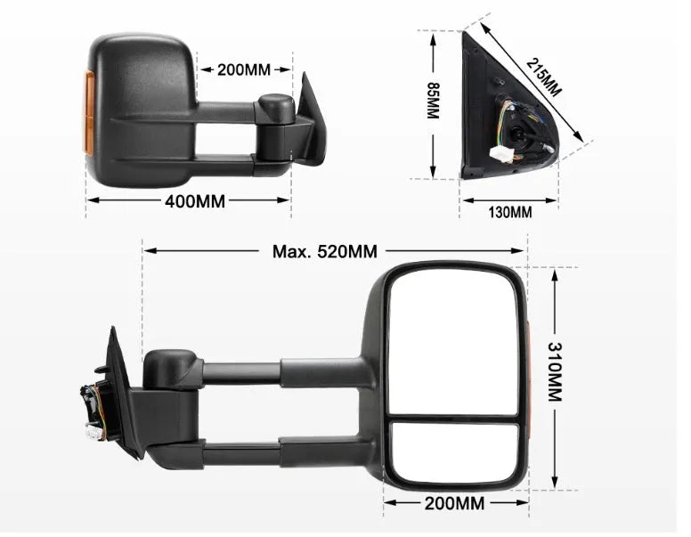 Black electric exterior rear vision mirror with indicator light for Nissan Navara NP300 D23