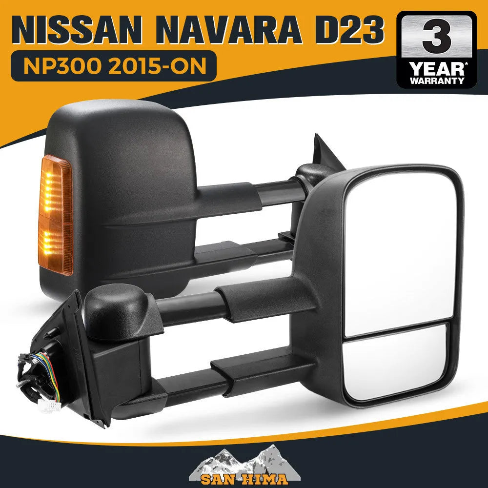 Black electric exterior rear vision mirror with indicator light for Nissan Navara NP300 D23