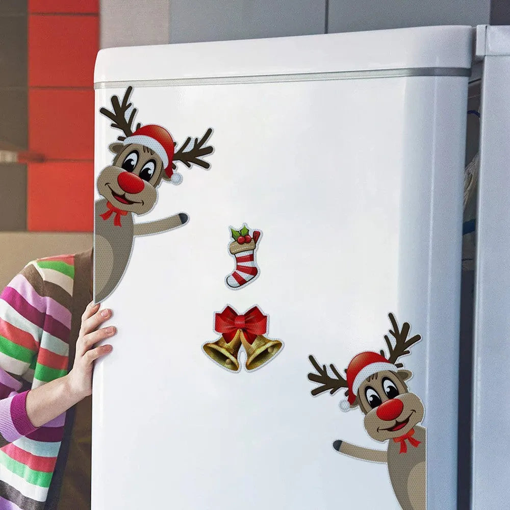 Christmas elk bell cartoon design magnetic reflective bumper stickers for vehicle decoration