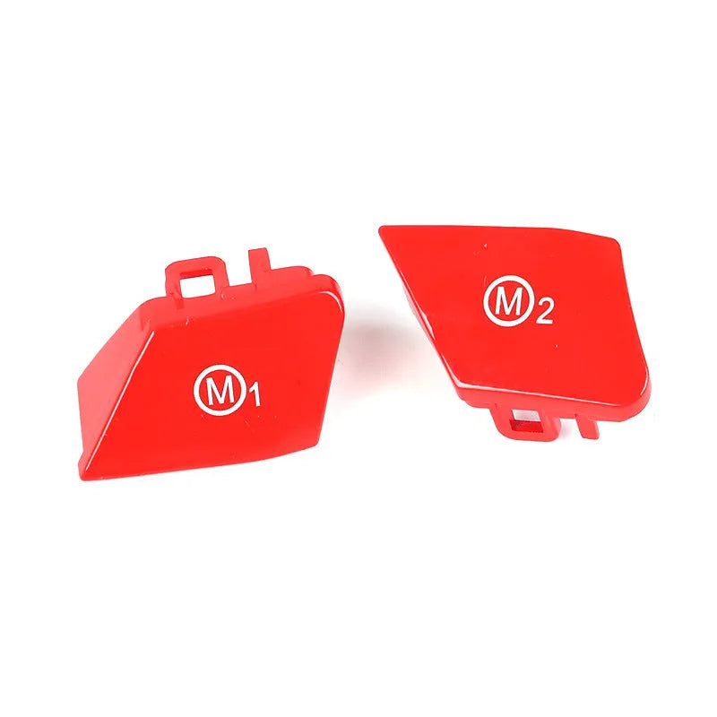 BMW steering wheel M1 and M2 mode button set in red and blue colours with installation keys.