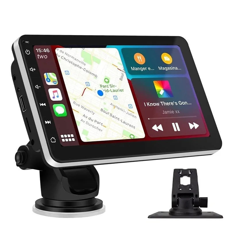 Wireless Carplay GPS car navigator with 7 inch OLED screen and suction cup mount