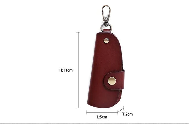 Genuine leather handmade short car key case in black, brown, coffee, and purplish red.