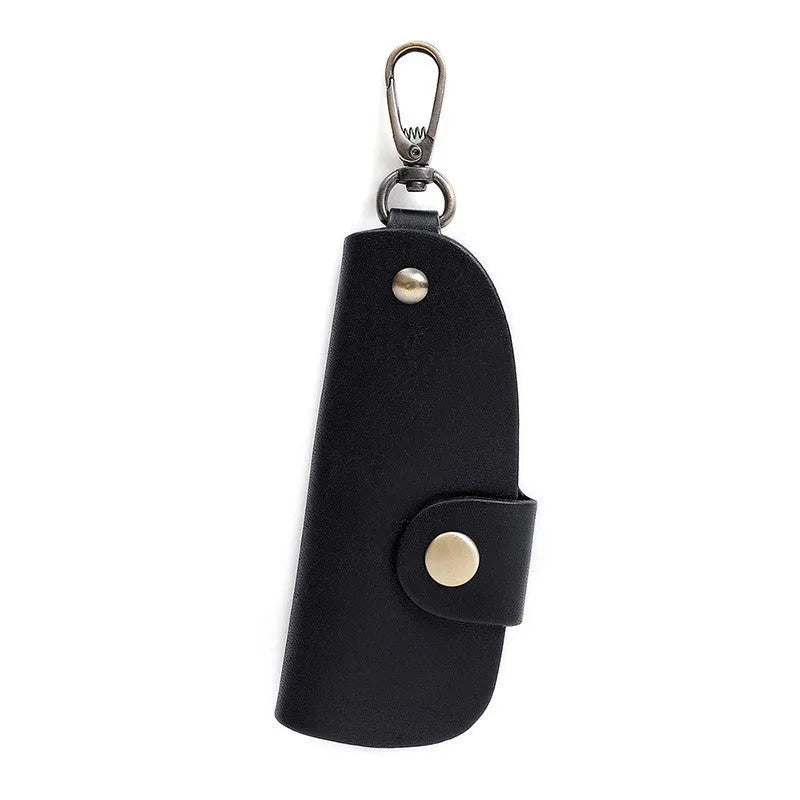 Genuine leather handmade short car key case in black, brown, coffee, and purplish red.