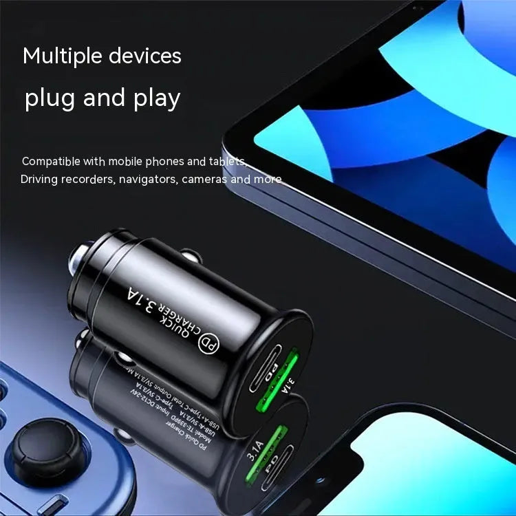 Dual USB port car charger converter for vehicle cigarette lighter sockets in black or white bare metal finish