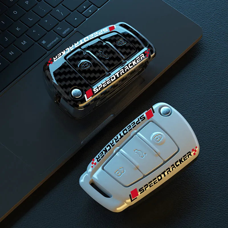 Carbon fibre style car key cover with mirror element in carbon or white colour
