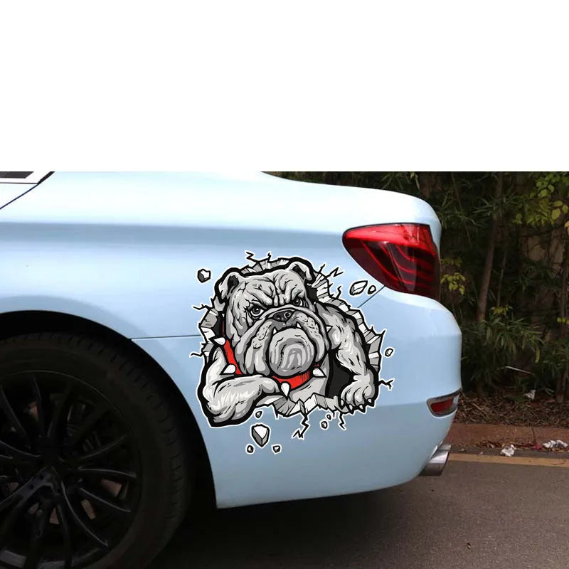 Grey dog pattern motorcycle decorative sticker showing 17cm square dimensions with customisable size options