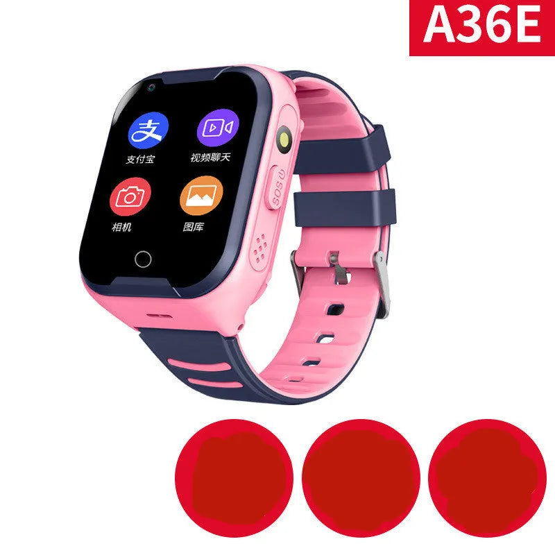Blue children's GPS smartwatch with a 1.44-inch colour touch screen showing a video call interface.