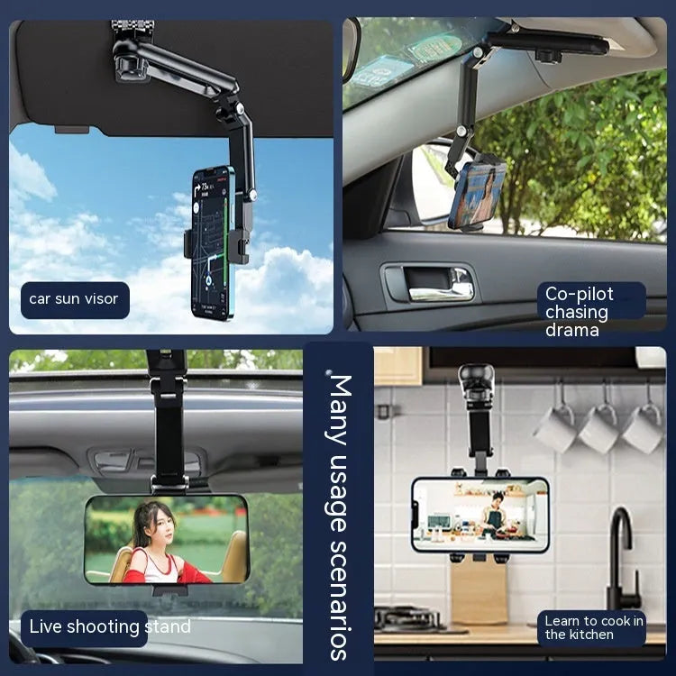 Car mobile phone bracket in black and green attached to car air vent