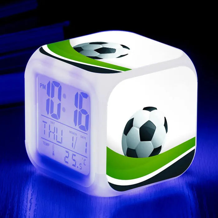 Square football pattern alarm clock with silent function for children