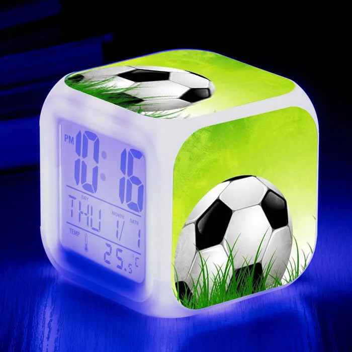 Square football pattern alarm clock with silent function for children