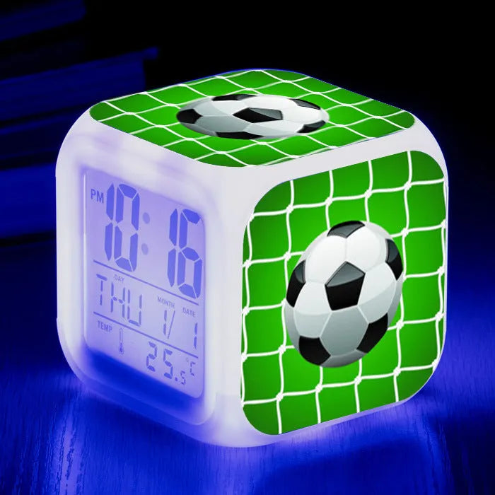 Square football pattern alarm clock with silent function for children