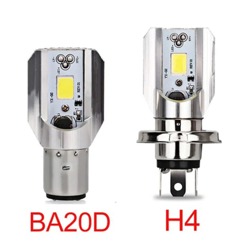 Motorcycle LED headlight unit with aluminium housing for BA20D and H4 fittings