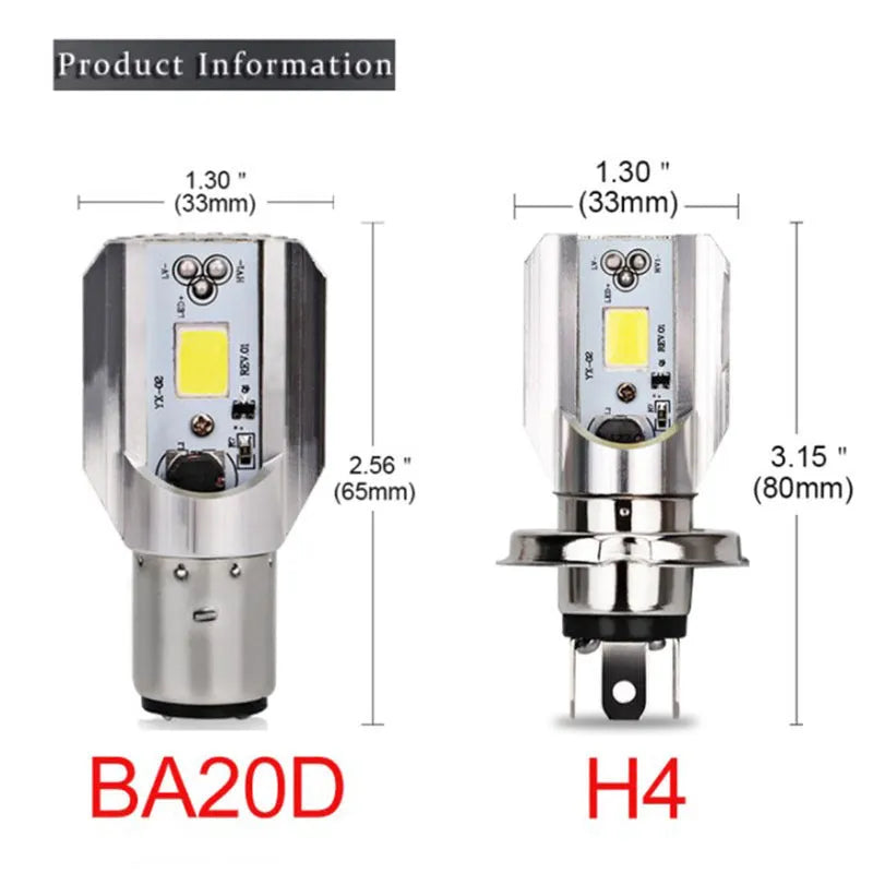 Motorcycle LED headlight unit with aluminium housing for BA20D and H4 fittings
