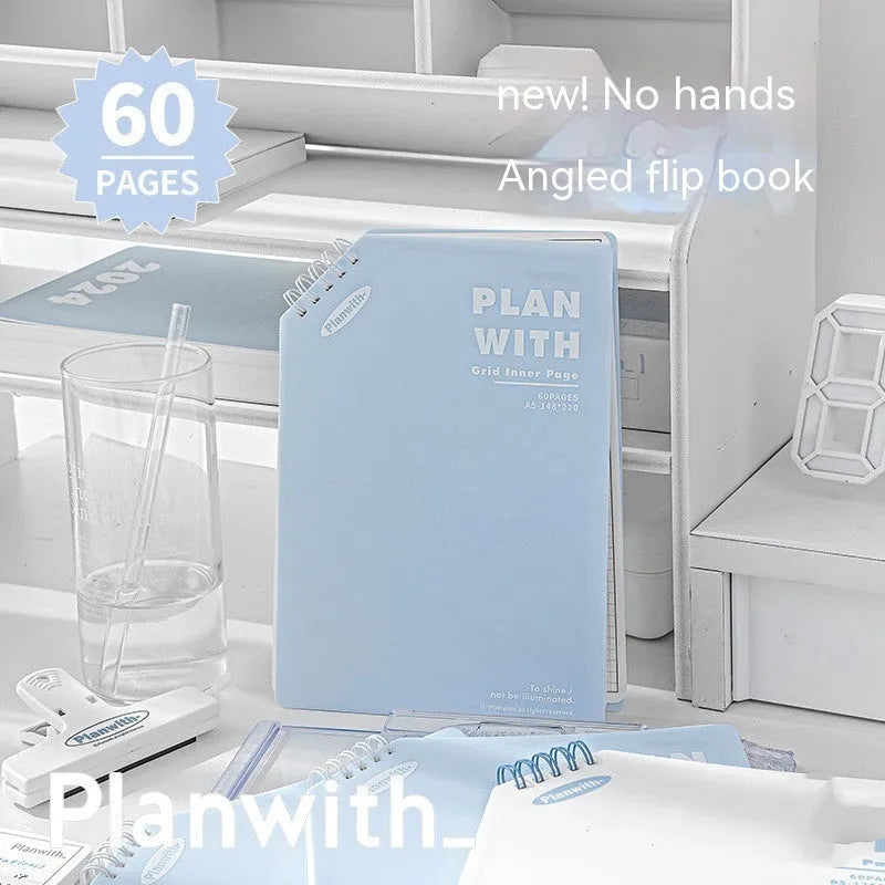 Oblique Angle artsy ins style salt series student draft notebook showing white and plaid blue cover options