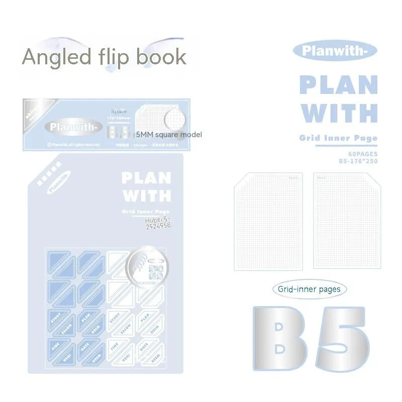 Oblique Angle artsy ins style salt series student draft notebook showing white and plaid blue cover options