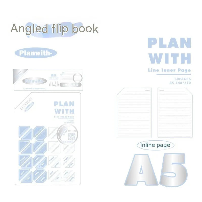 Oblique Angle artsy ins style salt series student draft notebook showing white and plaid blue cover options