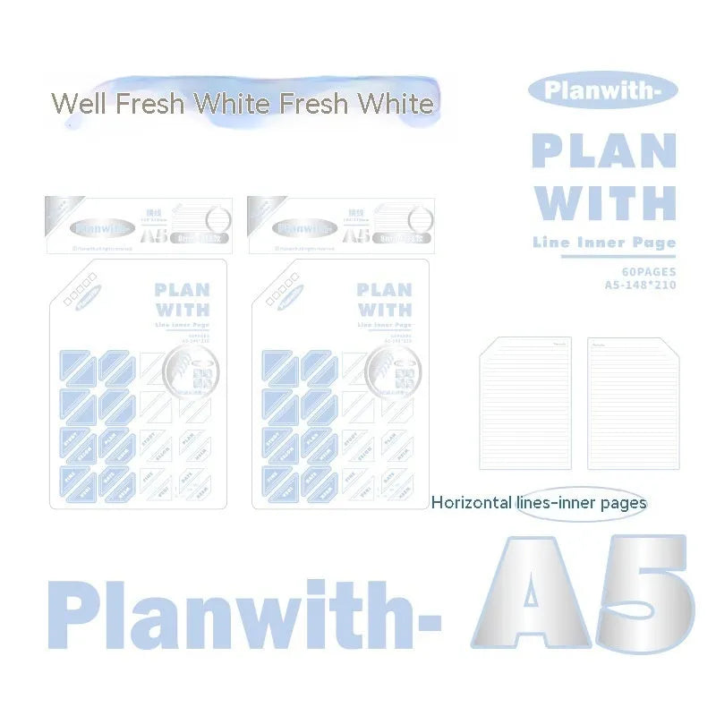Oblique Angle artsy ins style salt series student draft notebook showing white and plaid blue cover options
