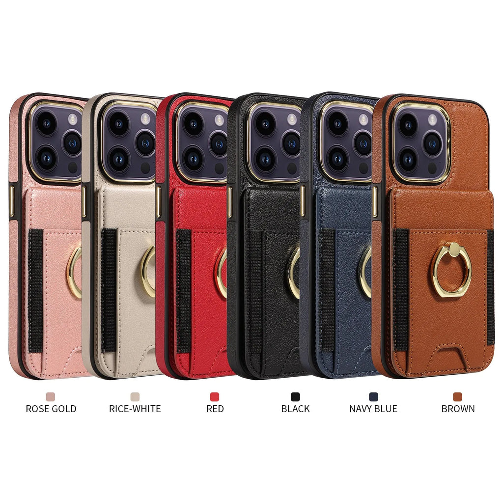 Imitation leather magnetic wallet phone case with card slot and kickstand for iPhone, colour options
