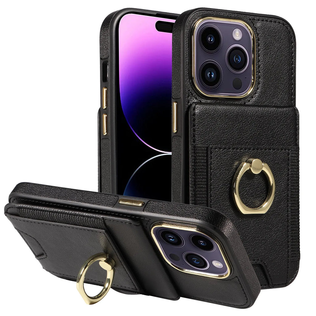 Imitation leather magnetic wallet phone case with card slot and kickstand for iPhone, colour options