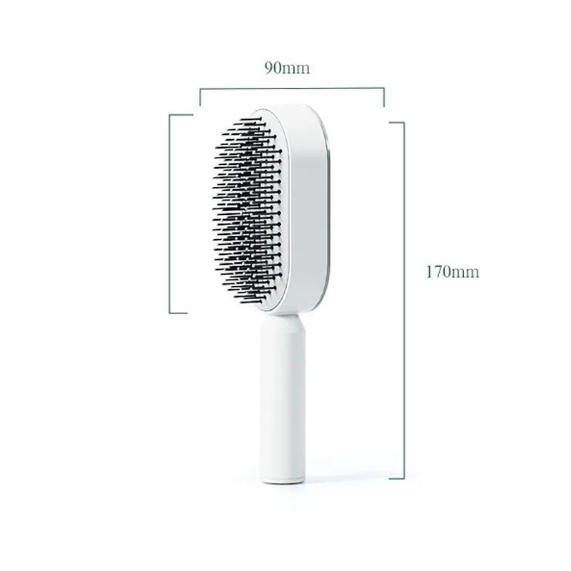 Automatic cleaning hair comb with 3D air cushion in pink, measuring 25x7x5cm, with ergonomic handle for scalp massage
