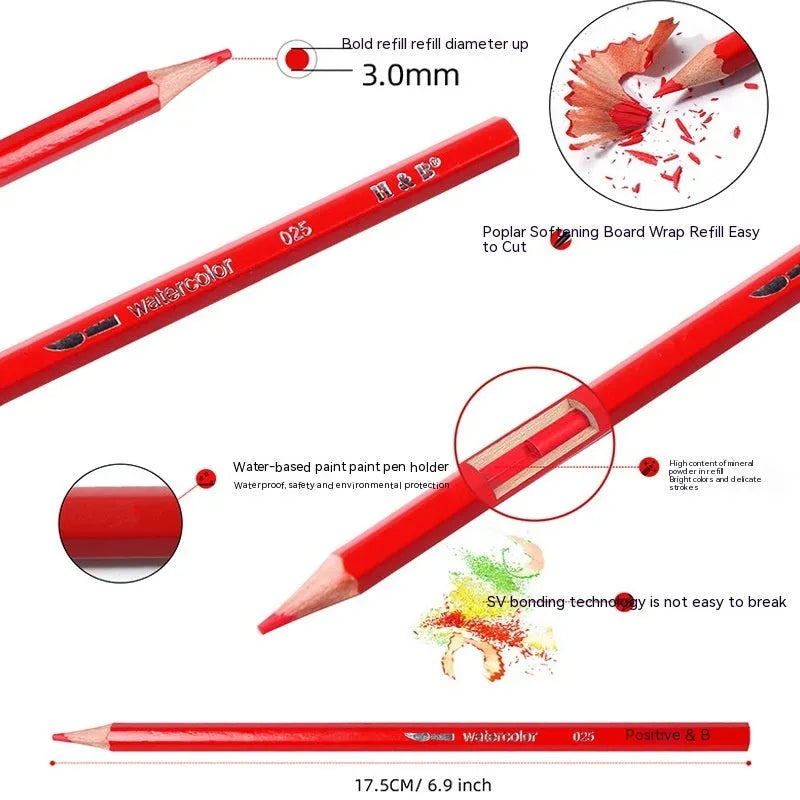 Water-soluble coloured pencils in iron tin with 24 colours for drawing and painting