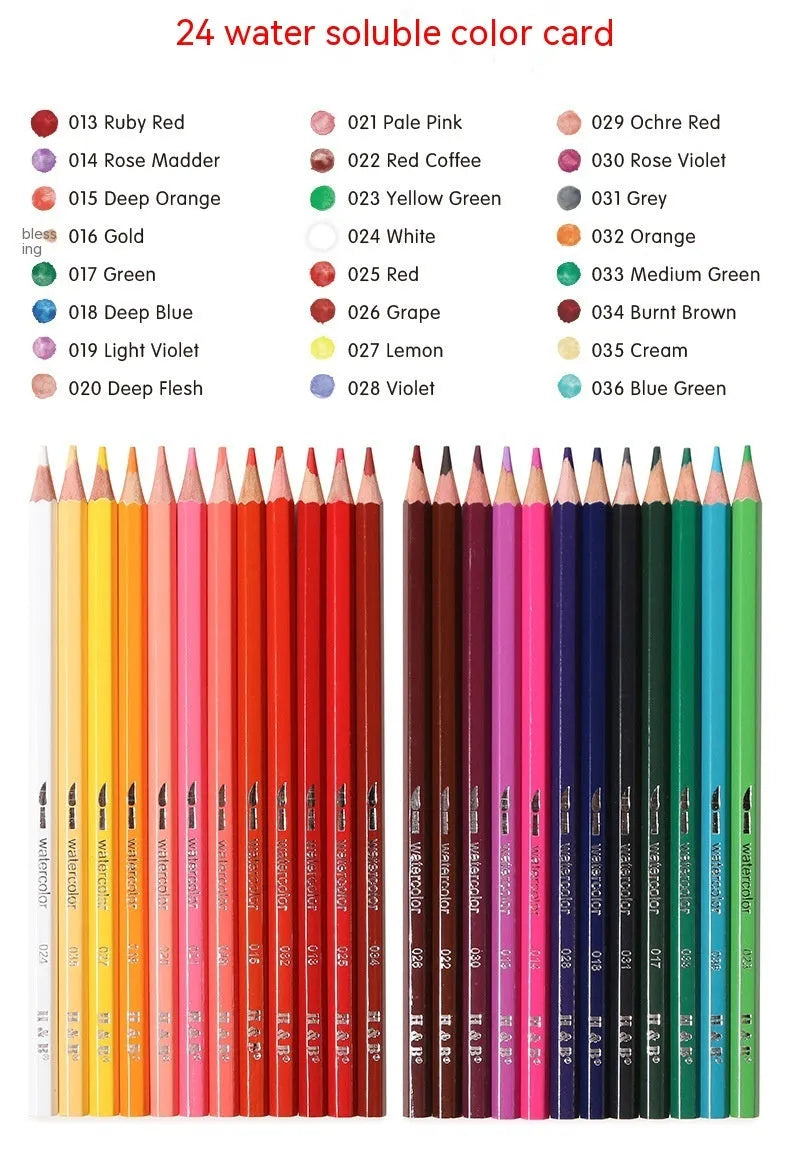 Water-soluble coloured pencils in iron tin with 24 colours for drawing and painting
