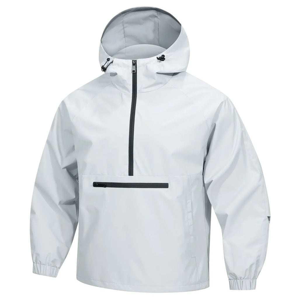 Men's Korean-style loose half-zip hooded corduroy jacket in light grey colour