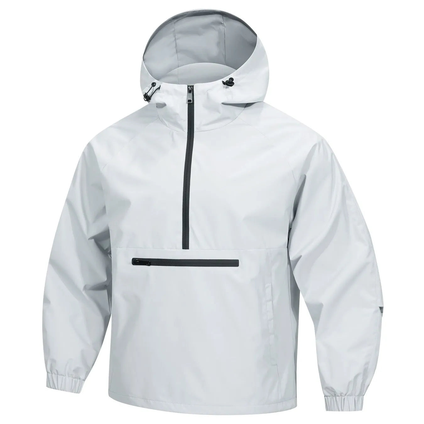 Men's Korean-style loose half-zip hooded corduroy jacket in light grey colour
