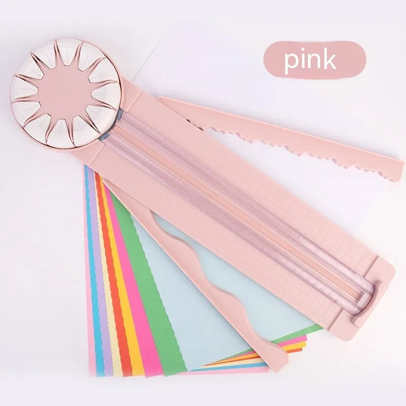 Pink and black 12-in-1 plastic paper cutting machine tool for decorative craft edges