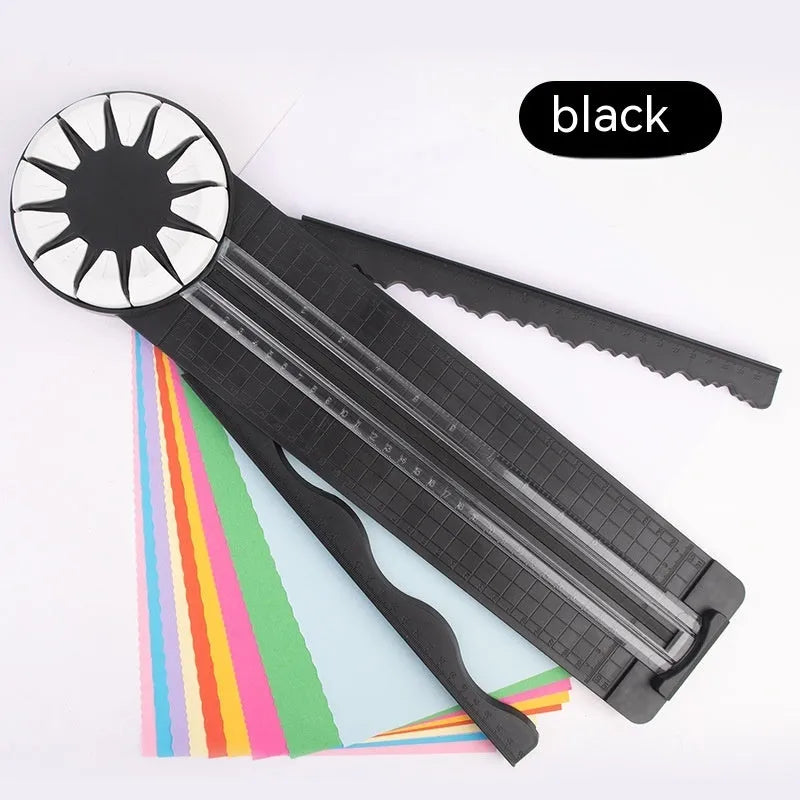 Pink and black 12-in-1 plastic paper cutting machine tool for decorative craft edges