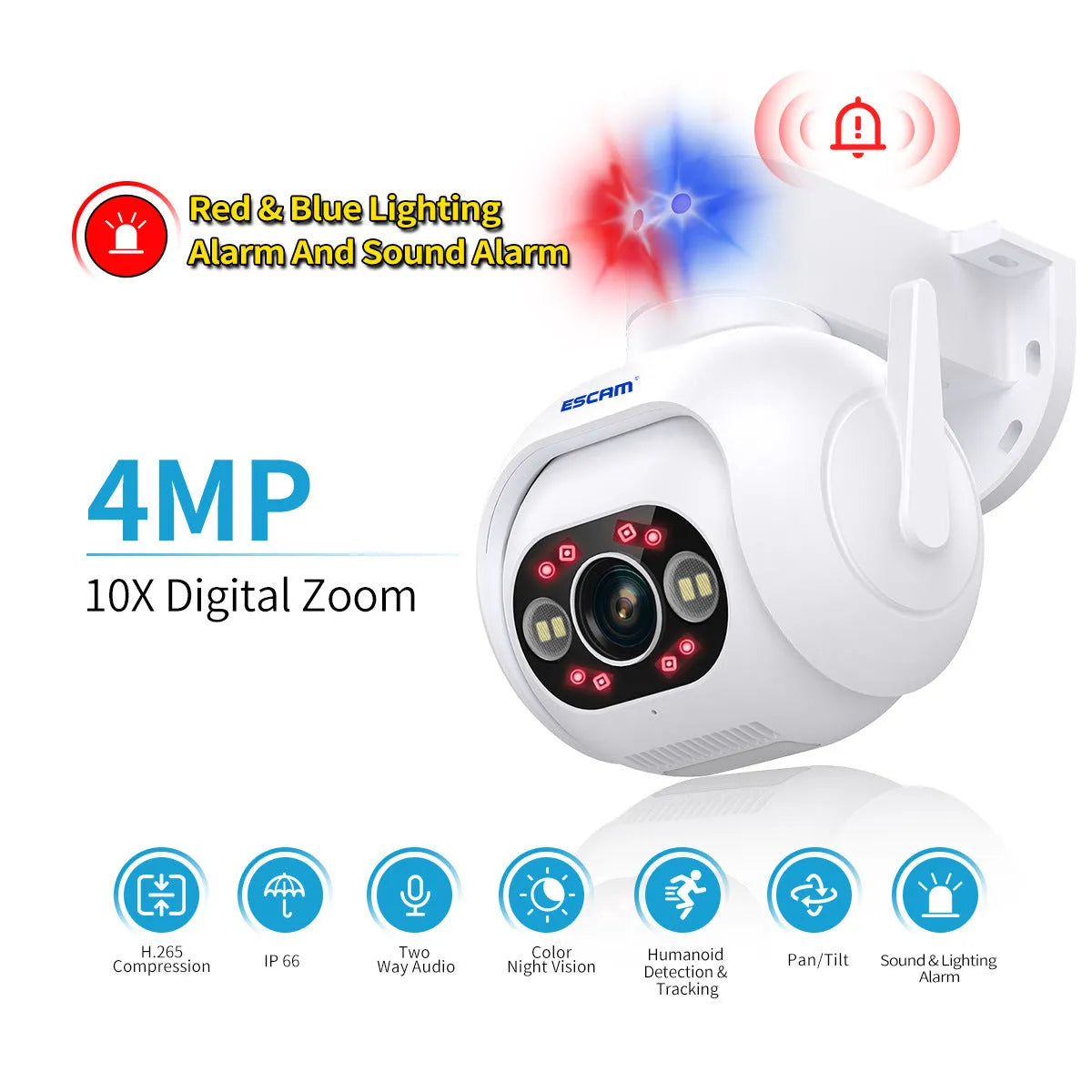 Smart colour night vision 4MP security camera with wall mount bracket