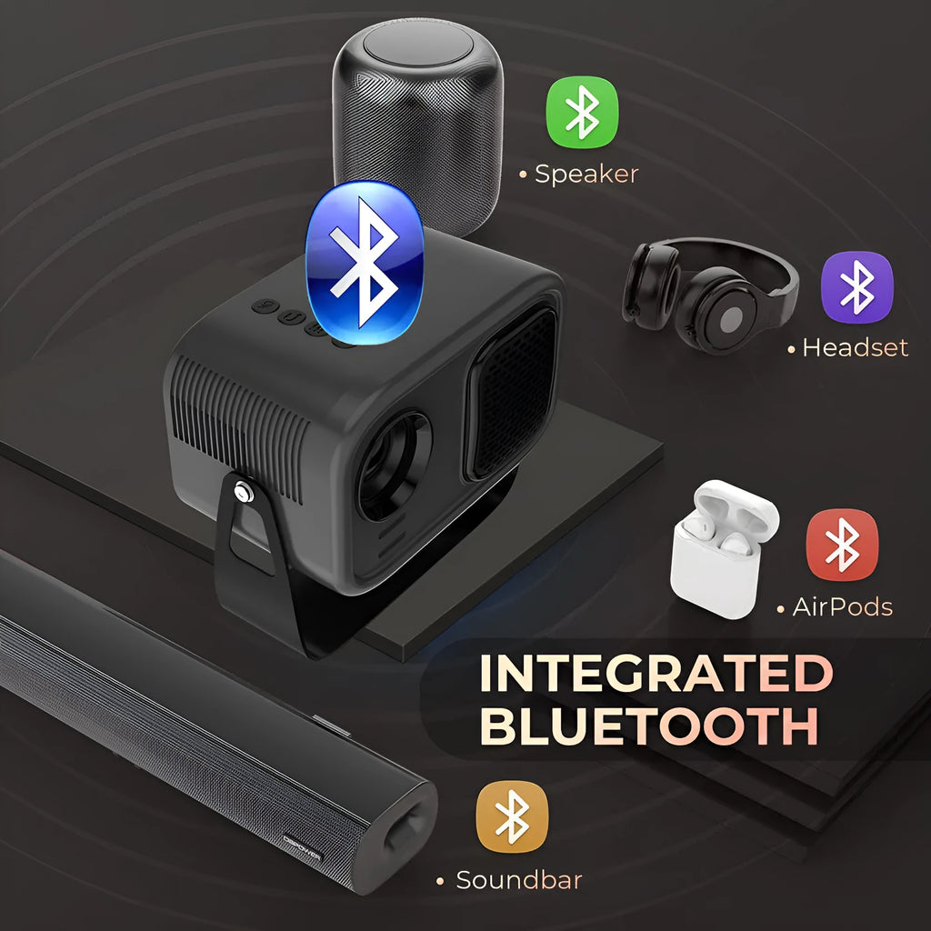 Black portable HD smart projector with Android system and remote control
