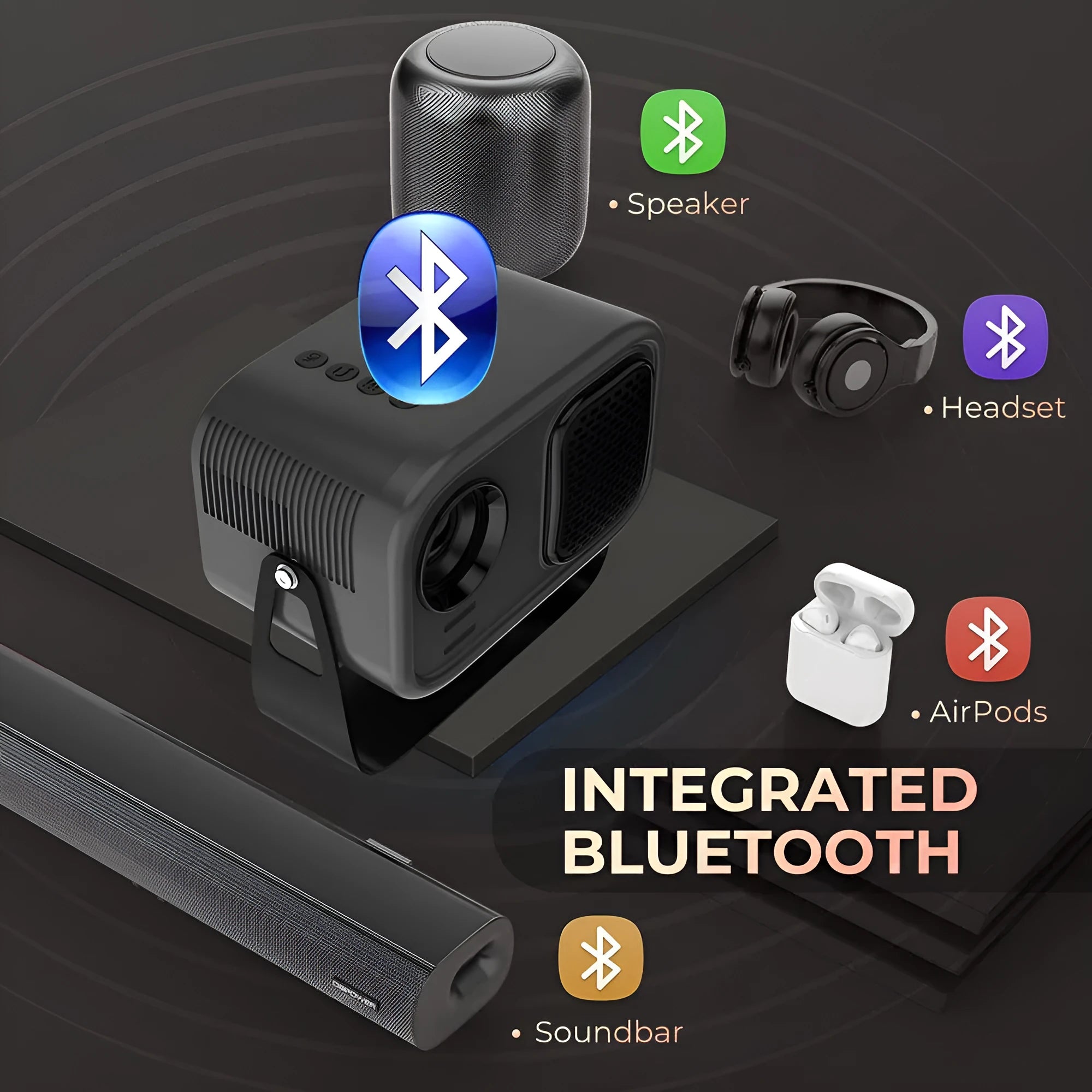 Black portable HD smart projector with Android system and remote control