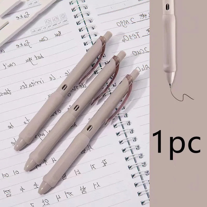 Macaron series press gel pen with 0.5mm tip in smoked brown, pink, or white ink options.