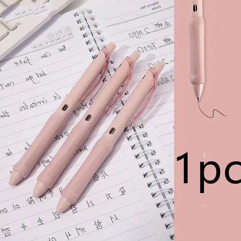 Macaron series press gel pen with 0.5mm tip in smoked brown, pink, or white ink options.