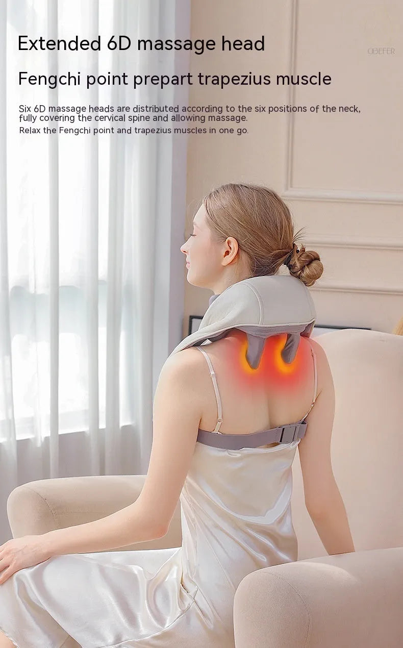 Milky white rechargeable shoulder and neck massager with infrared physiotherapy for cervical spine relief