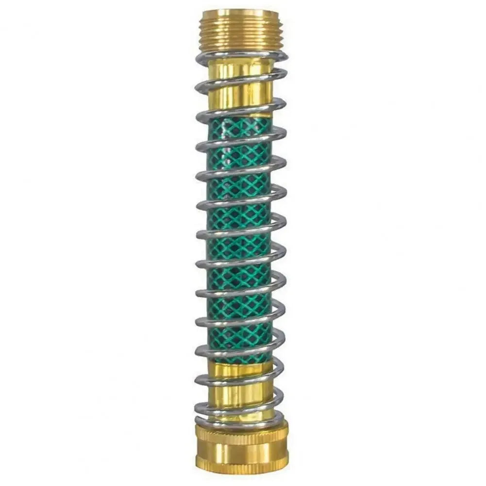 Brass garden hose spring connector with spiral anti-kink design and threaded joints