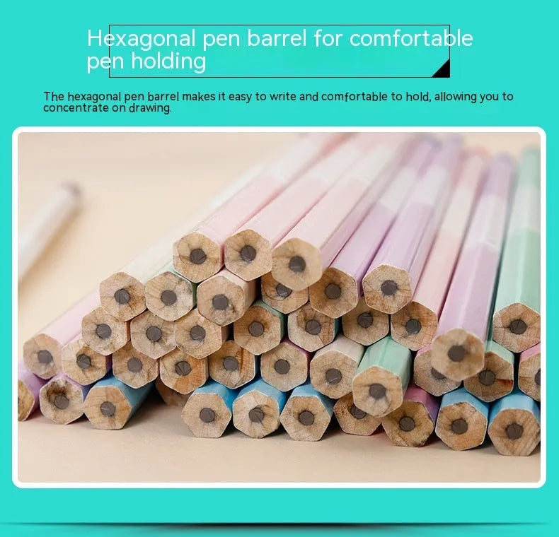 Basswood thermal transfer pencil with six angle rod design and HB hardness graphite in barrel packaging
