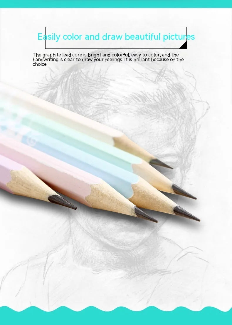 Basswood thermal transfer pencil with six angle rod design and HB hardness graphite in barrel packaging