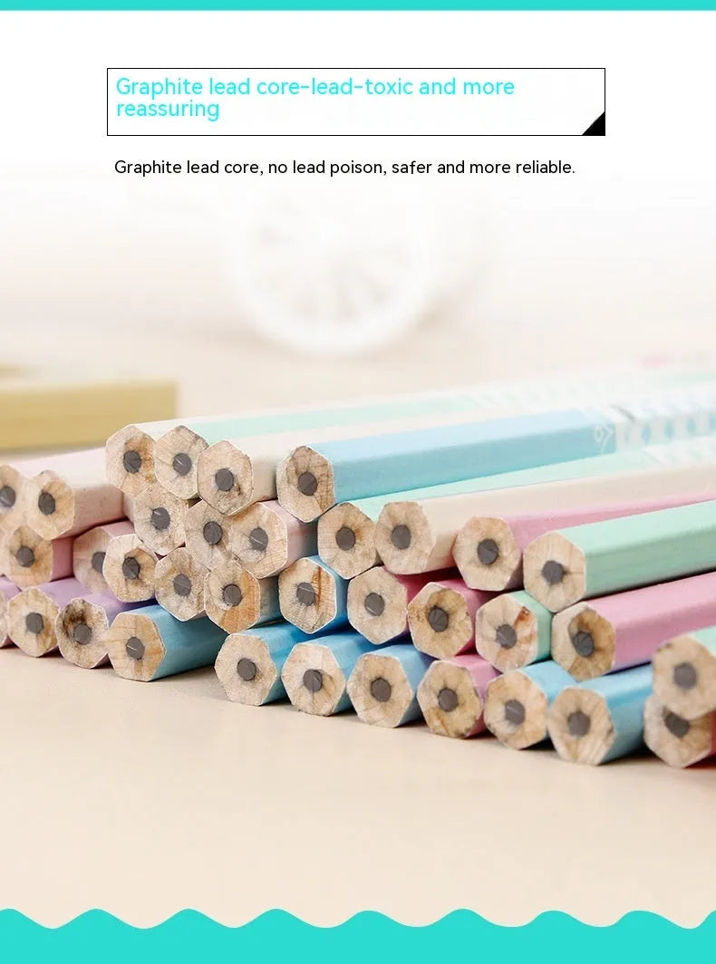 Basswood thermal transfer pencil with six angle rod design and HB hardness graphite in barrel packaging
