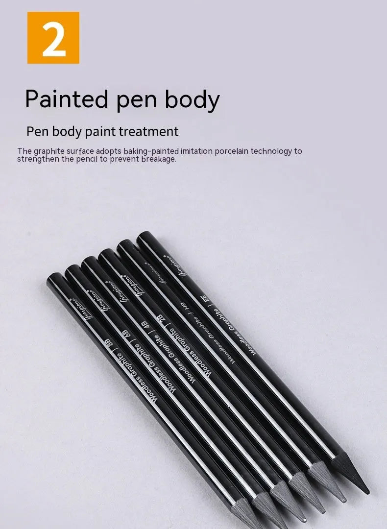 Set of nine wooden drawing pencils on a suction card, containing six graphite and three carbonized pencils for artist sketching.